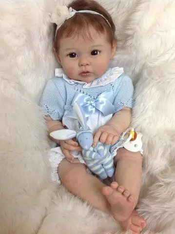 

NPK 20inch Already Painted Finished Reborn Doll Raven Lifelike Soft Touch Baby Girl Doll 3D Skin Visible Veins with Root Hair