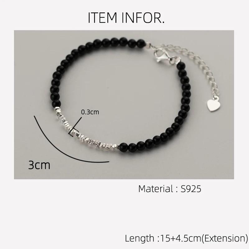 La Monada 15+4.5cm Irregular Bead Bracelets For Women Silver 925 Synthesis Black Onyx Sterling 925 Silver Women\'s Bracelet