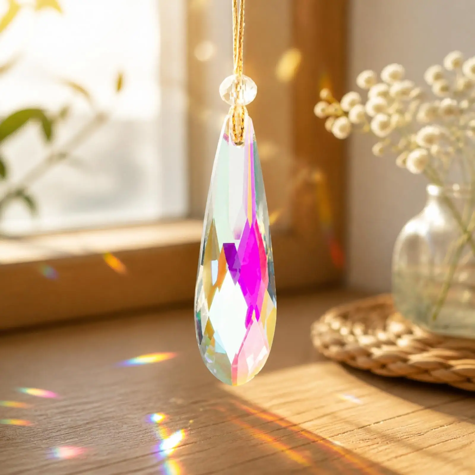 Teardrop Shaped Crystal Pendant with Loop for Christmas Decor and DIY Craft Projects