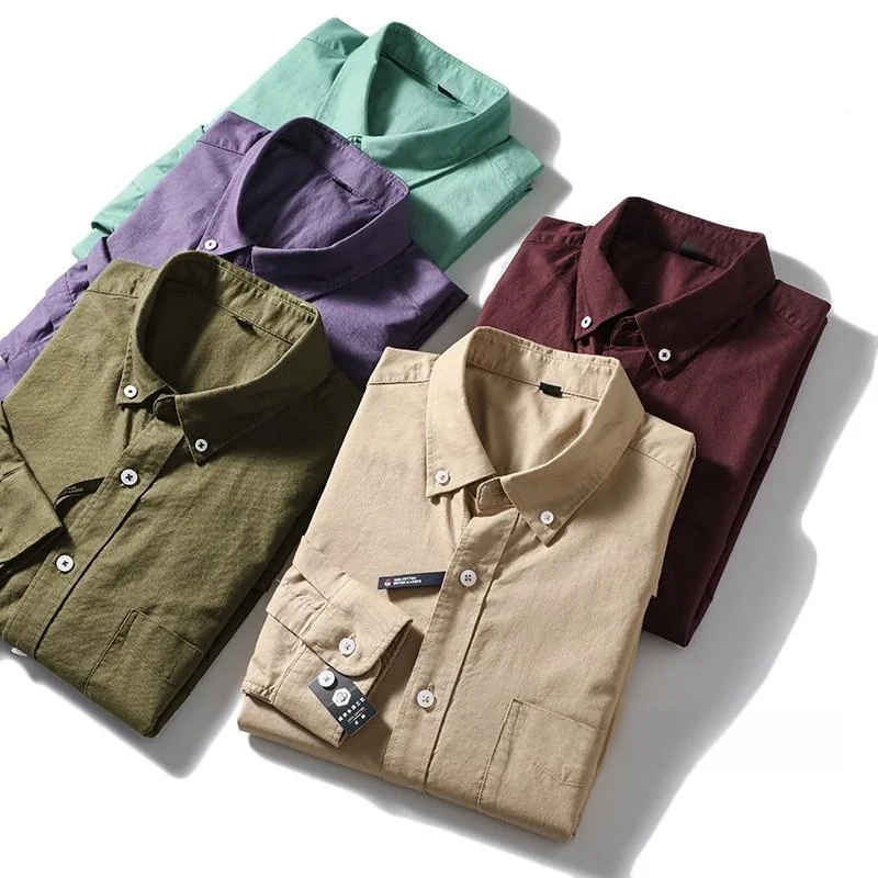 

Spring Men's Ox Cloth Long Sve irt Casual Pure Cotton Waed Stand Fit Faion Urban Sle Youth Commute irt