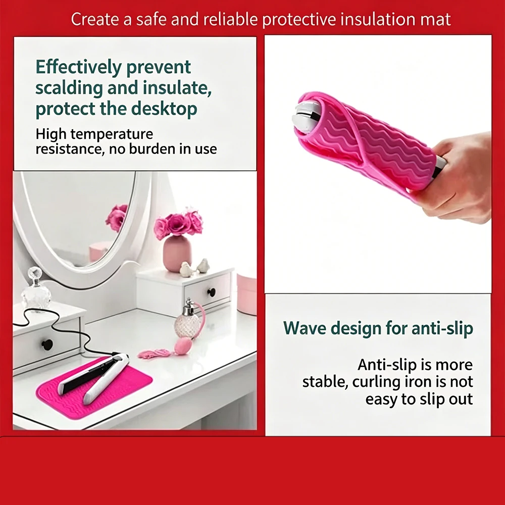 1 Piece Silicone Heat Resistant Pouch, Anti-Scald Insulation Cover Mat for Hair Straightener, Curling Iron & Hair Curler