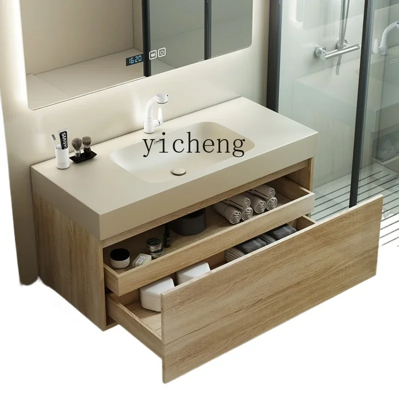 ZK light luxury log wind bathroom cabinet combination bathroom washstand washbasin integrated smart mirror