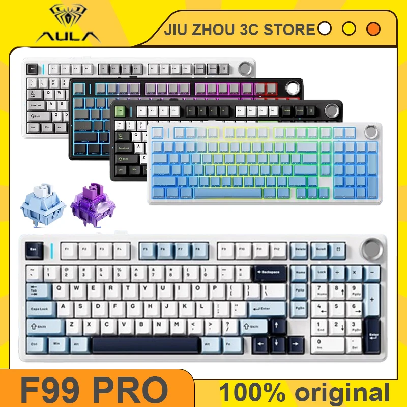 Aula F99 Pro 기계식 키보드, 블루투스 5.0 2.4g, 무선 및 유선 100 키, Pbt 키캡, 핫 스왑 개스킷 커스텀 게임용 키보드