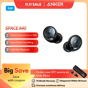 Anker Space A40 이어폰의 Soundcore 적응형 능동형 소음 차단 무선 이어버드 무선 Bluetooth 헤드폰