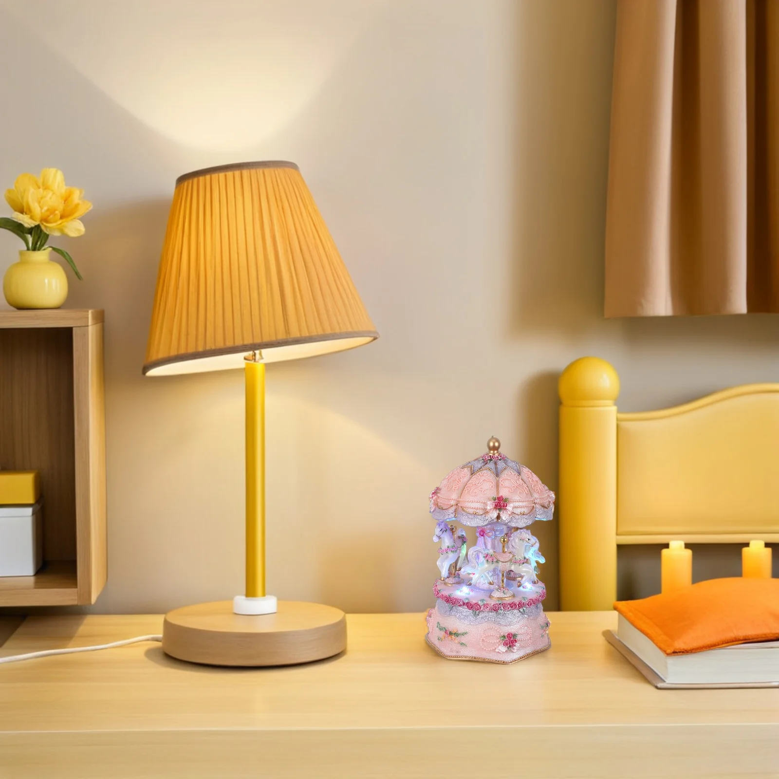 

Carousel Music Box Rotating 3-Horse Vintage Musical Color Changing Led Lights Wind Up Desktop Decor For Girls Christmas