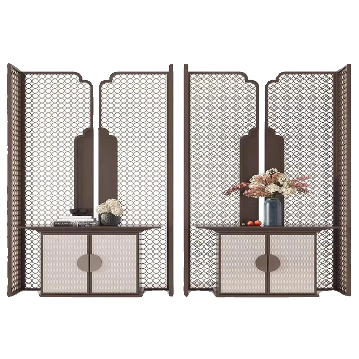 Simple Art Wire Glass Stainless Steel Screen Porch Entry Partition Chinese Style Metal Hollow Grid Background Wall