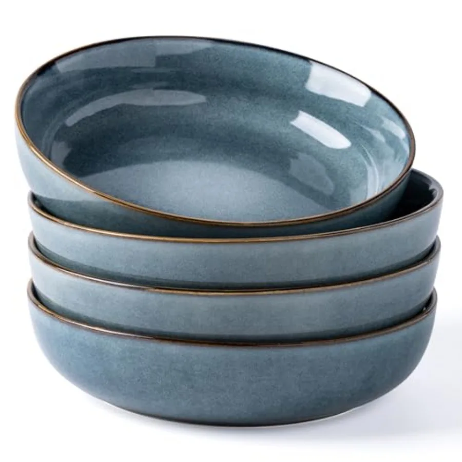 

8.75'' Large Ceramic Pasta Bowls Stoneware Pasta Serving Bowls Set of 4 for Kitchen Wide Bowls for Fruit Pasta Salad Oatmeal Me