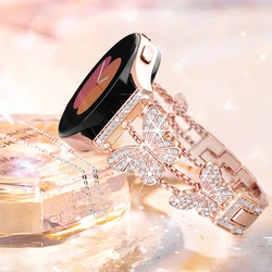 22mm Butterfly Watch Strap For Samsung Galaxy Watch 3 45mm 46mm Gear S3 Stainless Steel Watchband Fashion Rhinestone Bling Band