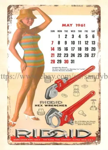 wall decals 191 RIDGID Calendar girl hex wrenches garage workshop metal tin sign sign