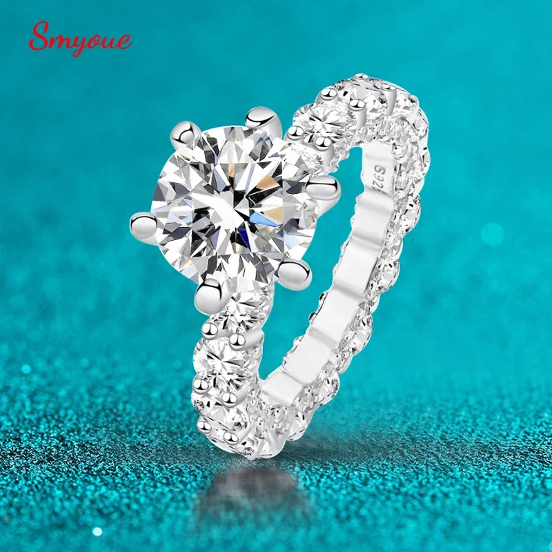 smyoue vvs moissanite aneis para as mulheres 10 mm 4ct diamante completo luxo proposta joias do casamento original s925 sterling silver band 01