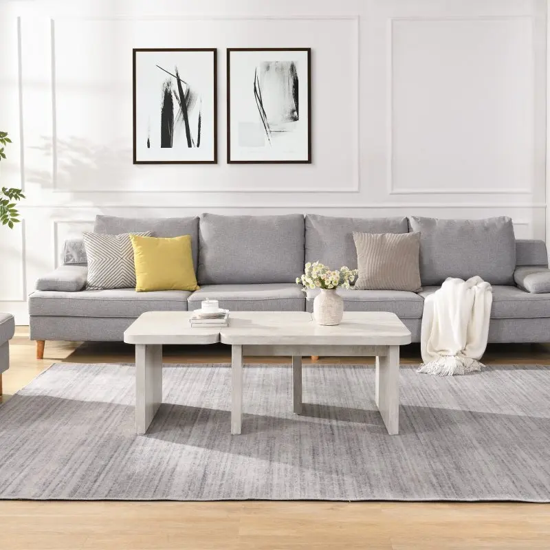 

Прямоугольный деревянный съемный стол, одинарный L-образный журнальный столик в фермерском доме для столовой, гостиной, сада, белый