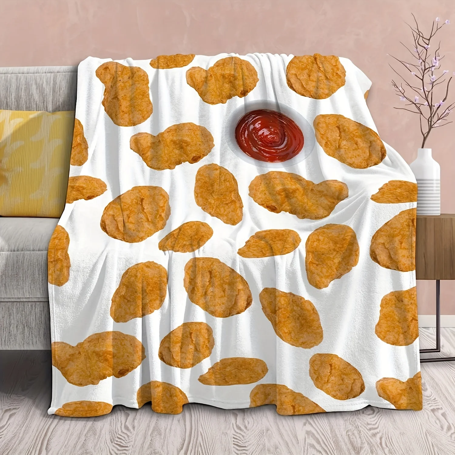 1pc Blanket Chicken Nuggets Toss Gift For Boys Girls Plush Lightweight Blanket Funny Food Filled Super Soft Flannel Blanket For