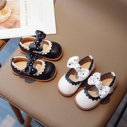 Girls Baby Fashion Sandals White Bowknot Round Head Flat Girls Mary Jane Shoes Black Fashion Soft Non-slip Kid Baby Single Shoes