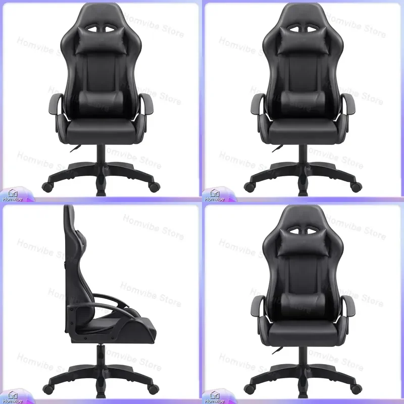 

Ergonomic Gaming Chair with 360 Degree Rotation Adjustable Height Reclining Backrest Fixed Armrests Black PU Leather Computer