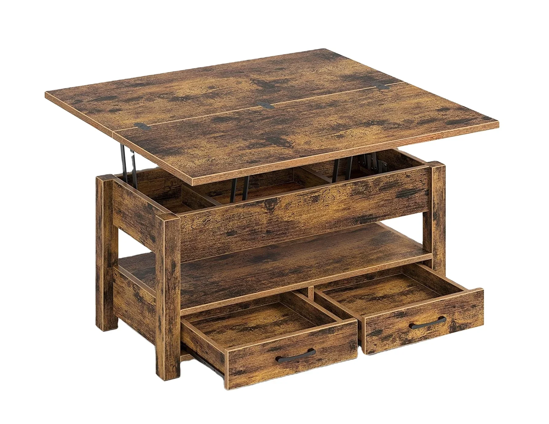 

Multi-Function Convertible Coffee Table with Drawers and Hidden Compartment Dining Table for Living Room Home Office