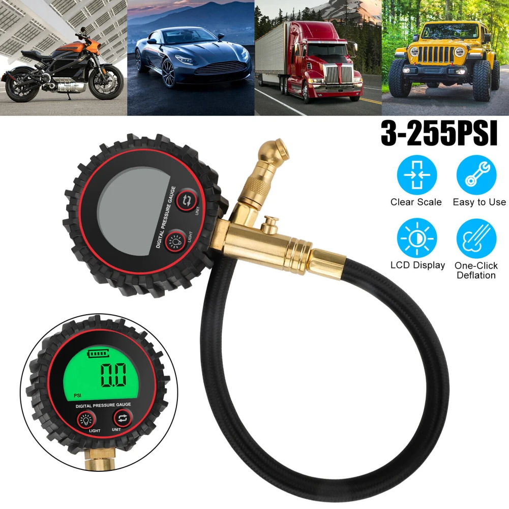 Digital Tire Pressure Gauge 255PSI Professional Accuracy LCD Display Air Pressure Gauge For Trucks Cars RVs