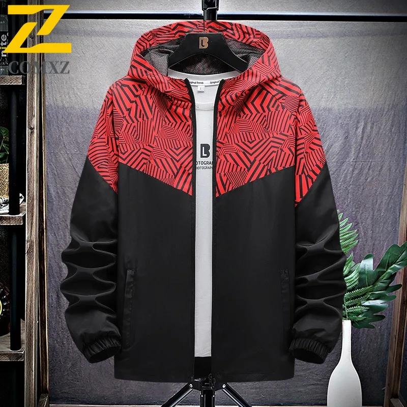 COMXZ 2025 Men Sport Jacket New Hooded Spring Autumn Casual Handsome Light Trench Camo Jacket Running Windproof Shirt