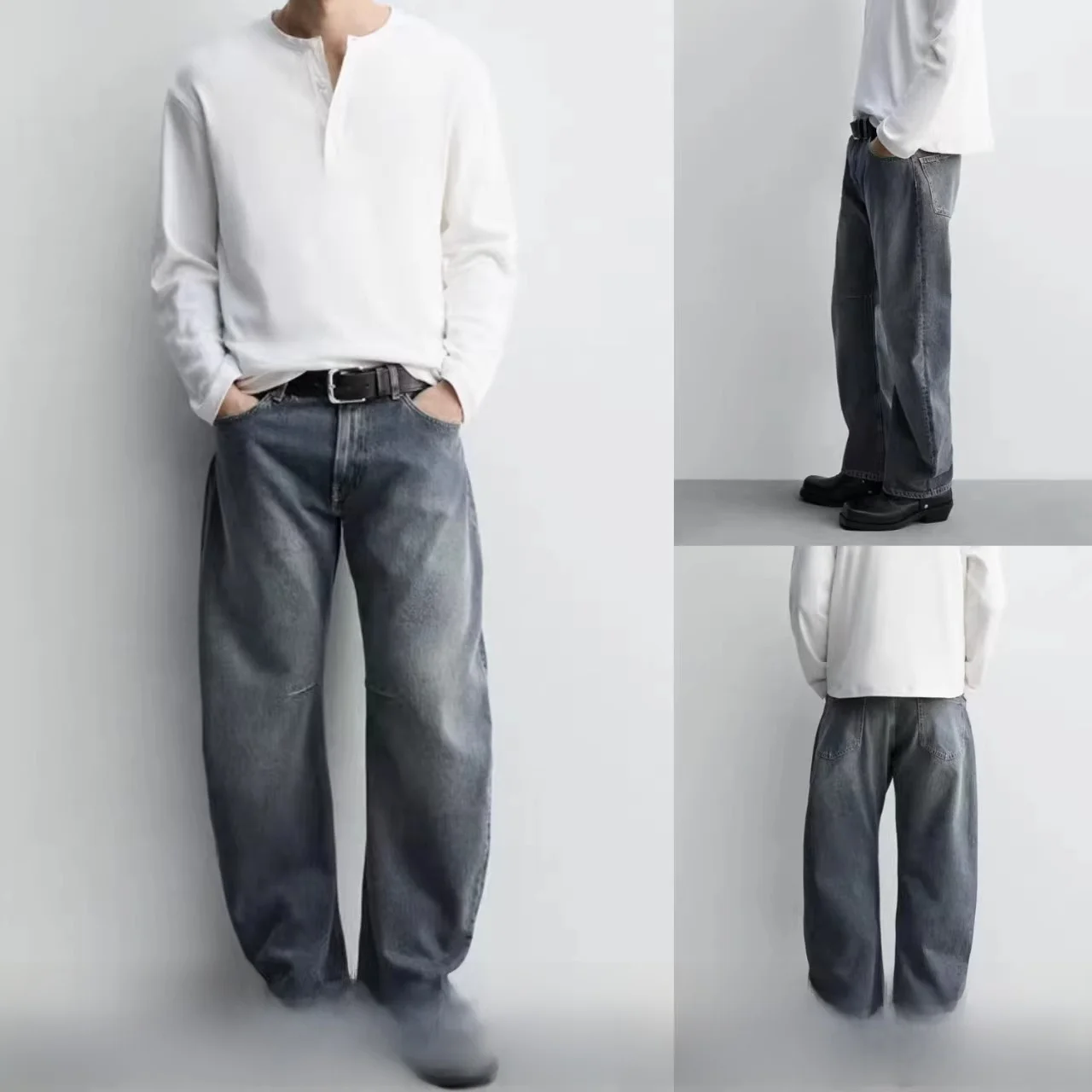 

Loose Cotton Denim Jeans Casual Pants Buet ape Waed Men's Faion Casual Sle Middle Waist Cotton Fabric