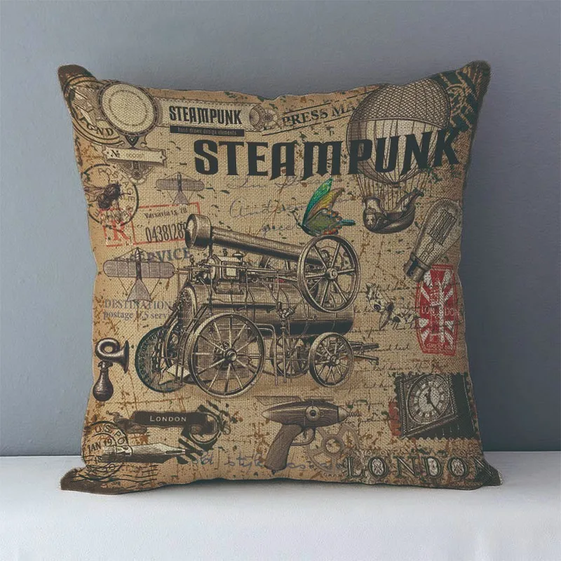 European style vintage steampunk patterns printed cozy couch cushion cover home decorative pillows 45x45cm bedding pillowcase J6