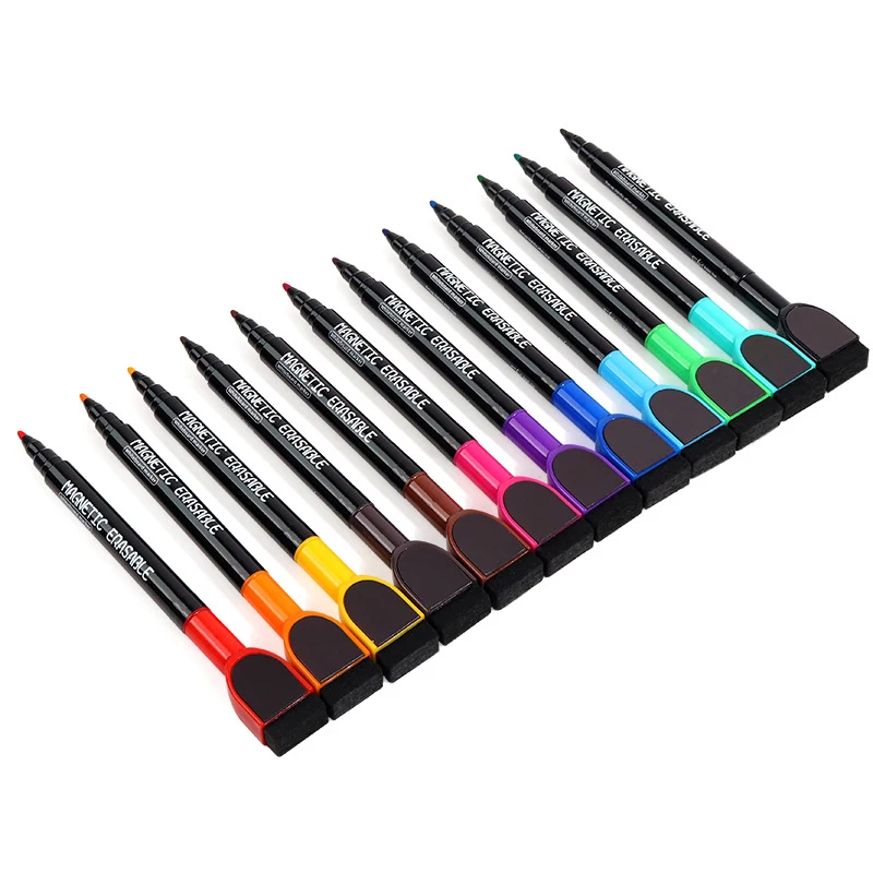 سعة كبيرة المغناطيسي علامات المسح الجاف قابل للمسح أقلام تحديد السبورة مع ممحاة المغناطيسي الجاف محو علامة غرامة تلميح