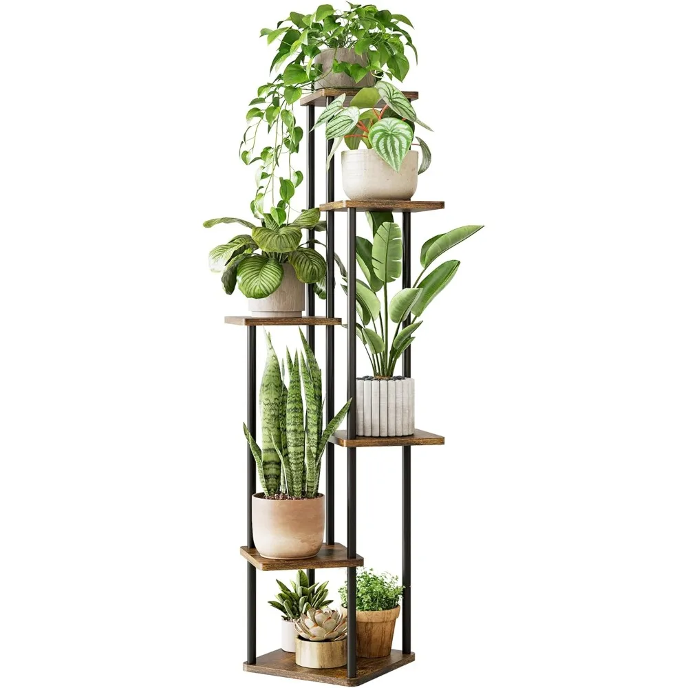 

Tall 6 Tier Corner Plant Stand Metal Wood Shelf for Indoor Outdoor Multiple Plants