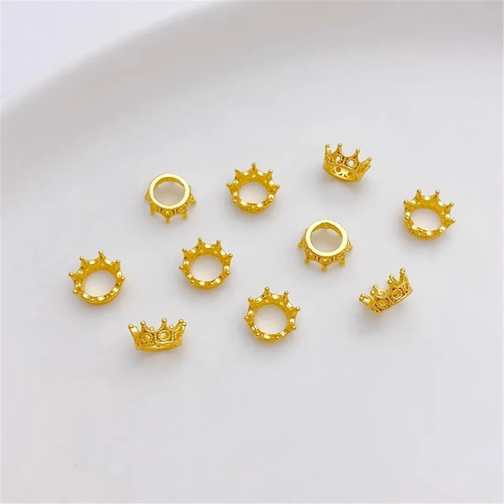 

18K Gold-Color Crown Large Hole Bead Set Bead Ring Loose Beads Handmade DIY Bracelet Necklace Jewelry Material Accessories L226