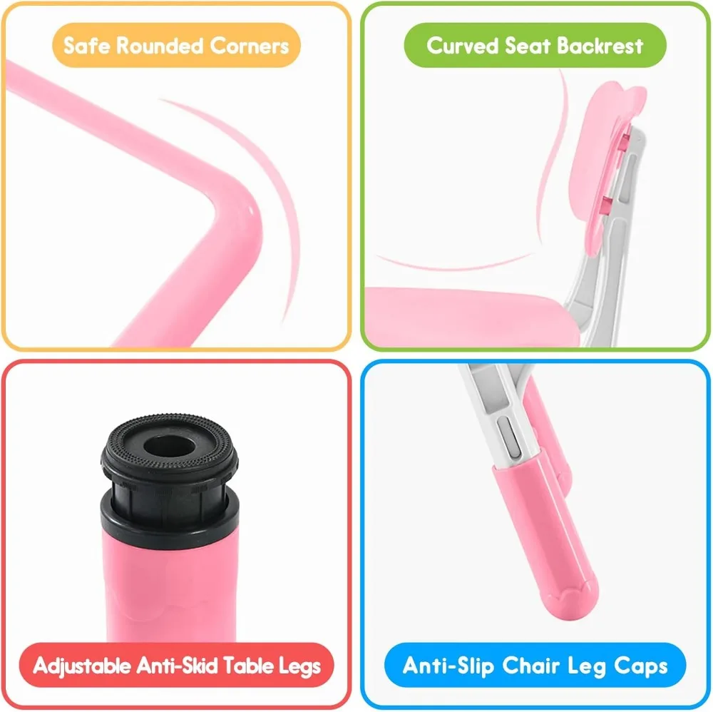 ชุดโต๊ะและเก้าอี้เด็กแบบปรับได้พร้อมที่นั่ง 6 ที่ โต๊ะศิลปะและงานฝีมือสำหรับเด็กอายุ 3-12 ปี ขาโต๊ะกันลื่น