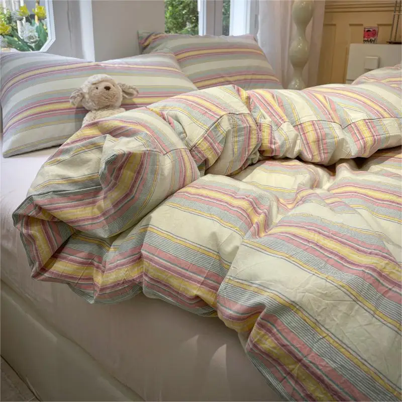 Stripe Style Duvet Cover Skin-friendly Quilt Cover Single/Double/Queen Size Comforter Cover Home Bedding 이불커버 (No Pillowcase)