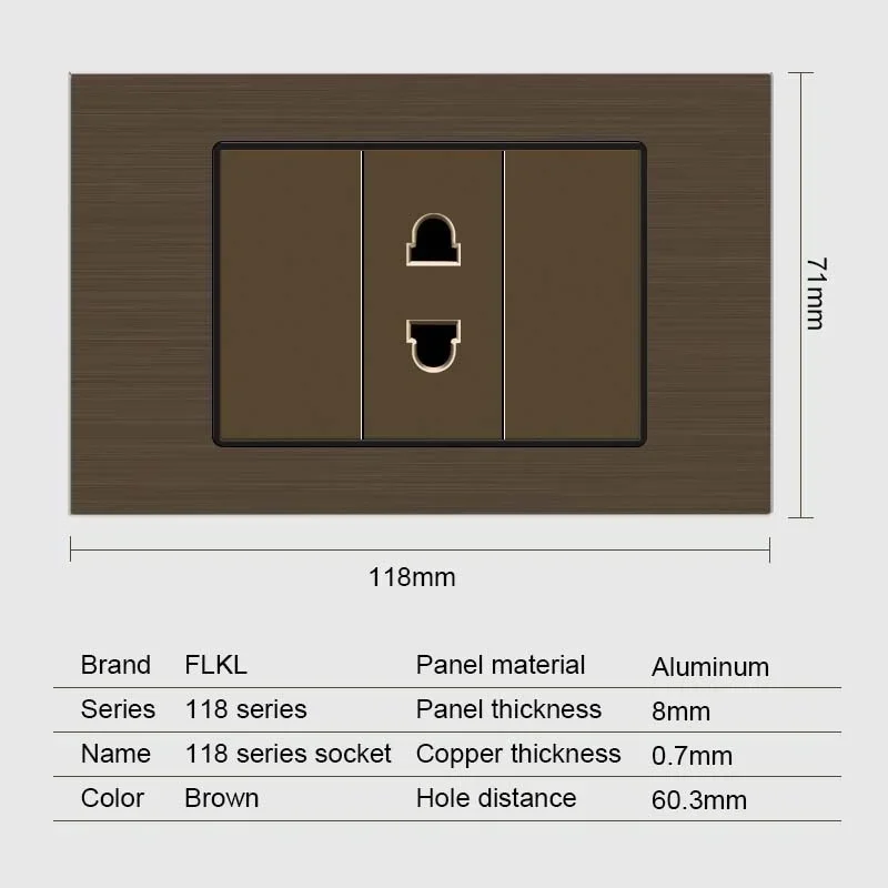 New 118 aluminum wire drawing brown US AU Brazil Mexico standard switch international switch socket 1 2 3 gang 2 way TV computer