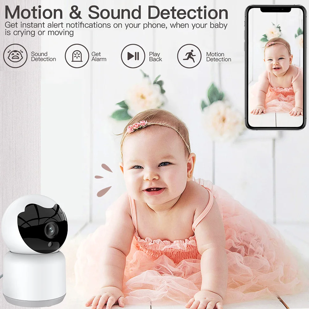 Çift ekranlı WiFi kamera bebek izleme monitörü gece görüş 1080P kapalı Mini İki yönlü ses PTZ IP kamera CCTV gözetim kameraları