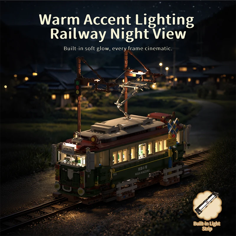 1953PCS City Street View Building Block Assembly LED Light Retro Japanese Cable Construction Set Toys Adults Gifts