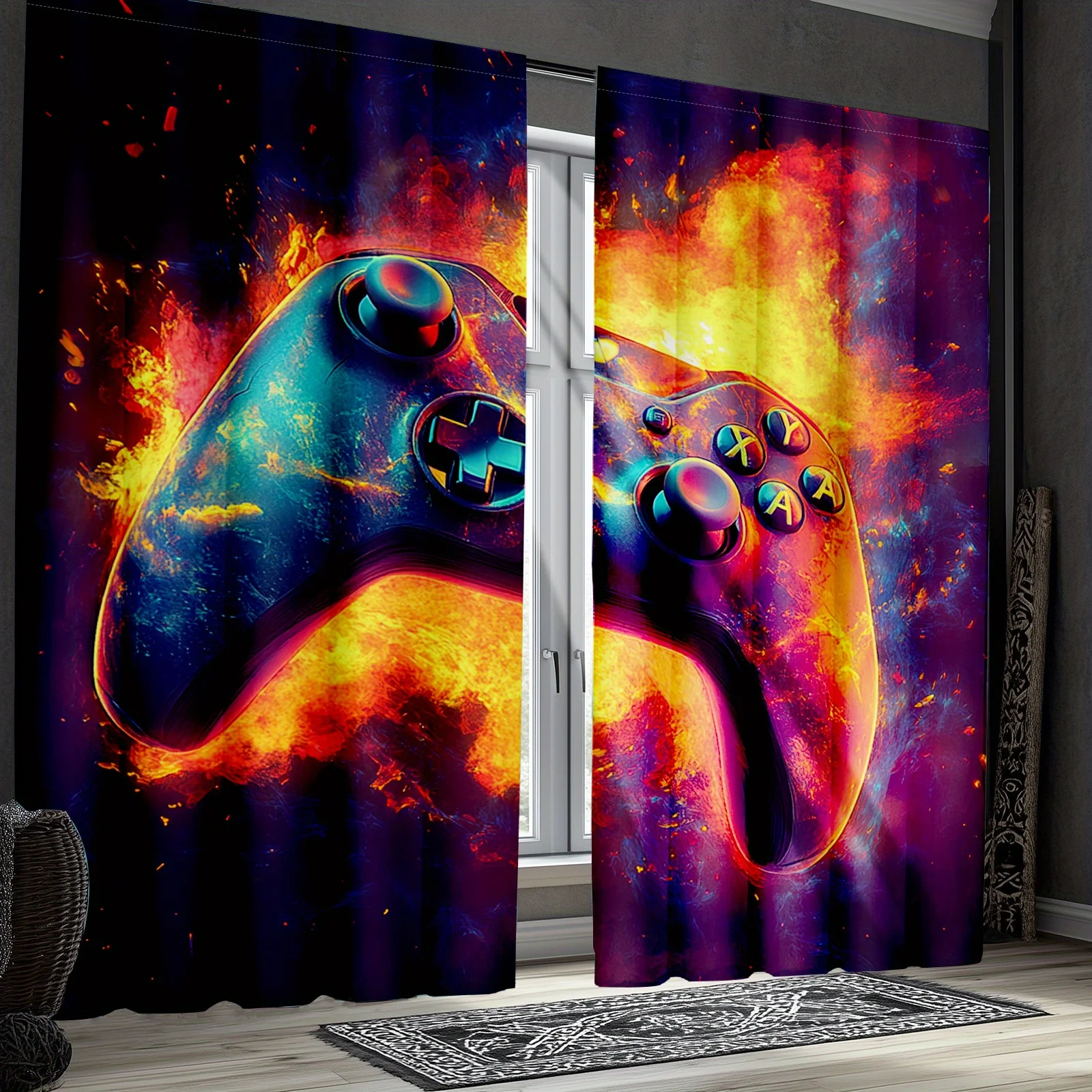 Gaming Curtain Pair for Living Room Decor Style Window Drapery Curtain Panels