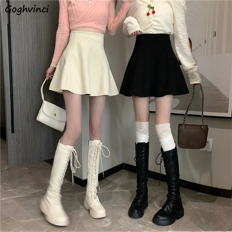 

Skirts Women High Waist Elegant All-match Two Colors Solid Sweet Office Lady Mini Ins New Fashion Cozy Sexy Streetwear College