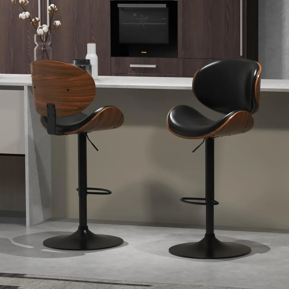 

Bar Stools Set of 2 for Kitchen Counter, Adjustable Bar Height Chairs, Modern Swivel Barstools with Bentwood Seat and Back .