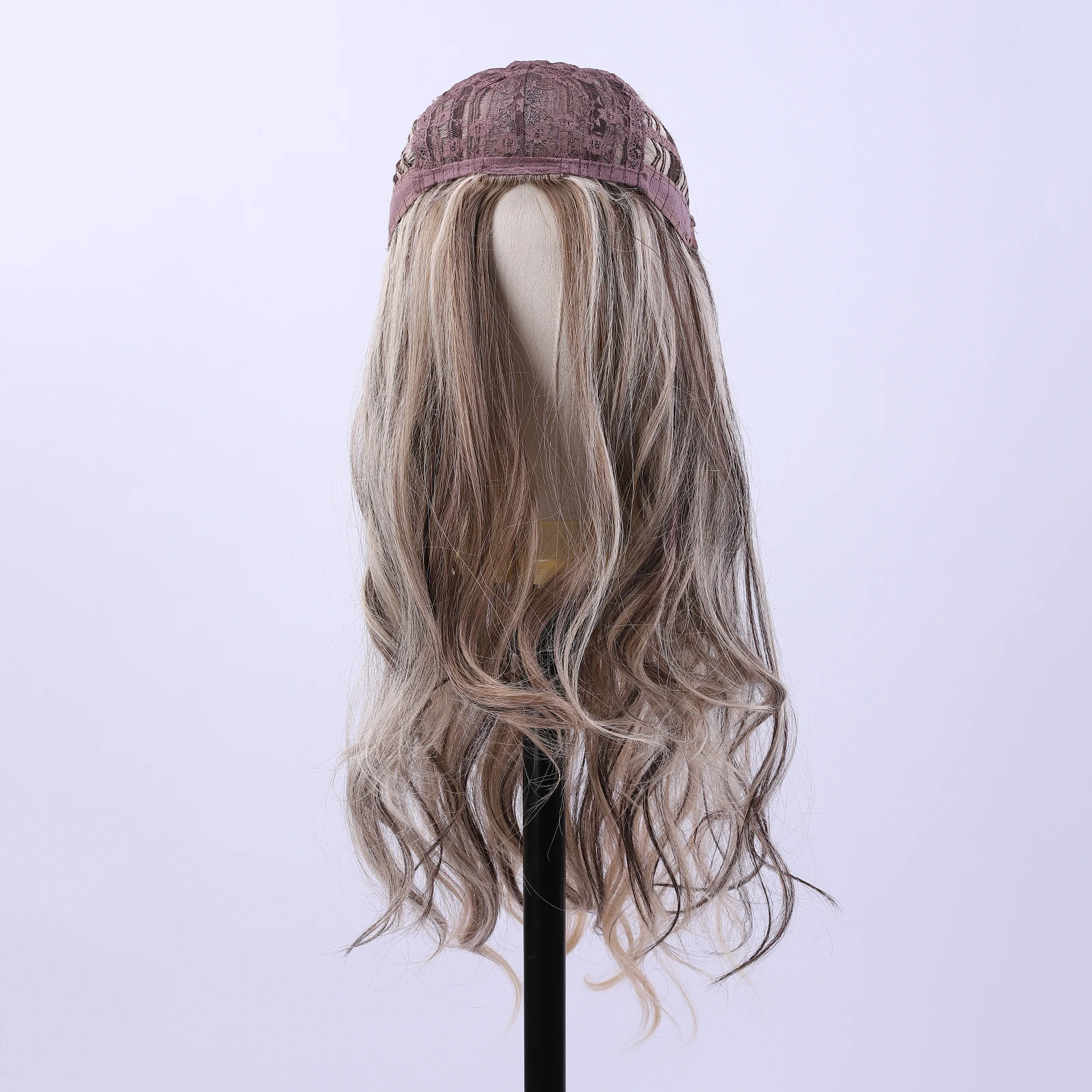 شعر مستعار طويل مجعد - قبعة نسائية شبكية من الألياف الاصطناعية ذات موجة فضفاضة، بني رمادي يومي، لون فاتح طبيعي، شعر مستعار أنيق #6
