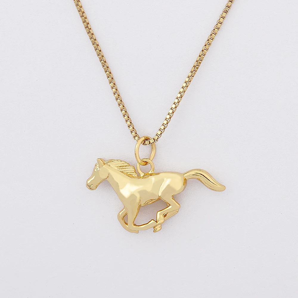 AIBEF New Punk Horse Shape Necklace Copper CZ Gold Plated Pendant Fashion Athletic Style Unisex Jewelry Lucky Long Chain Gifts