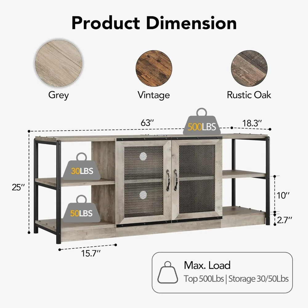 Farmhouse TV Stand for 65/75 inches TVs, Industrial Entertainment Center with Double Mesh Doors and Storage Cabinet, Rust