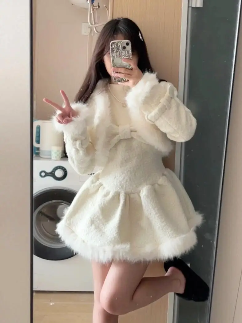 

Осенний корейский модный теплый женский костюм в стиле Лолиты, элегантный французский винтажный комплект из 2 предметов, милые праздничные наряды, женская одежда 2025