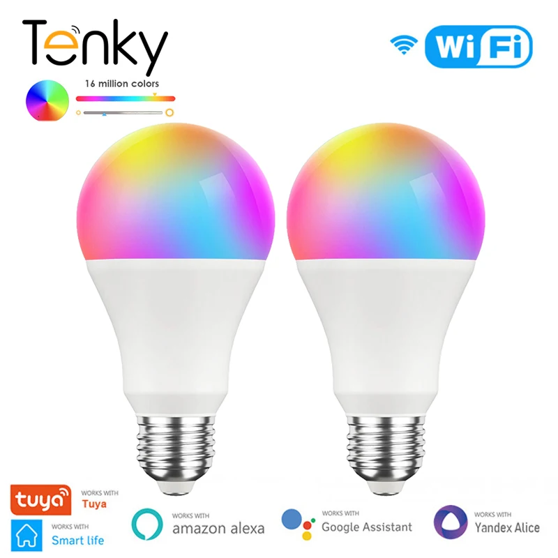 

Tuya WiFi E27 B22 Smart Dimmable Bulb 9/15W RGBCW 100-240V LED Light Smart Life Control Support Alexa Google Home Yandex Alice