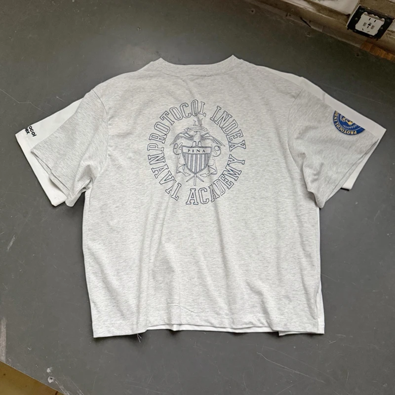 Trendy Brand Protocol T-shirt Vintage Patchwork Short Sleeve High Quality Casual Pattern Printed Tee Streetwear