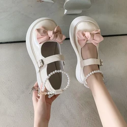 Fashion Sweet Pearl Mary Jane Small Leather Shoes New Fall All-in-one Thick Soled Bow Preppy Single Shoes