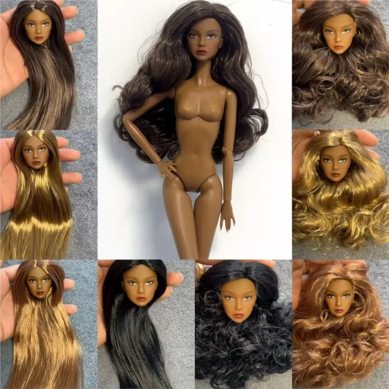 Nylon Hair 32cm Supermodel Doll Head New 1/6 Bald Straight/Curly Hair Doll Head White/Normal/Black Skin Fashion Makeup Doll Head