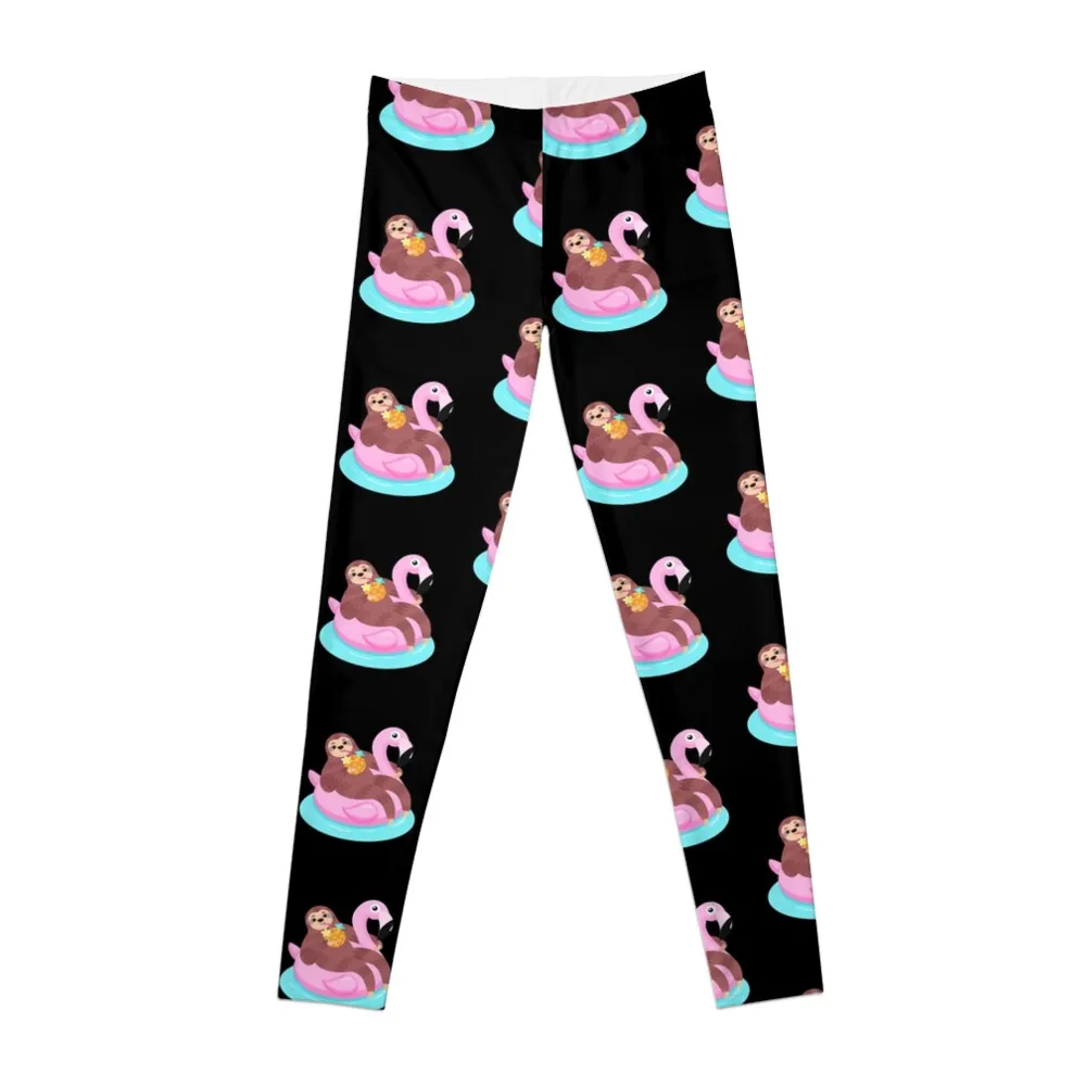 Sloth Relaxing on a Pink Flamingo Pool Float Graphic print Leggings sports shirts gym Legging sport Womens Leggings