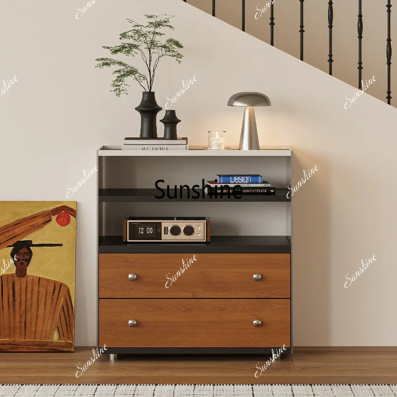Modern simple side cabinet texture double drawer locker living room storage chest cabinet