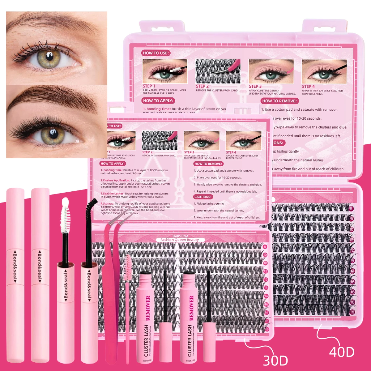 Conjunto de cílios postiços da série Pink Girl, pinça de cílios selada para ligação de extensão de cílios, tuft único + curvatura C, fabricação de curvatura natural