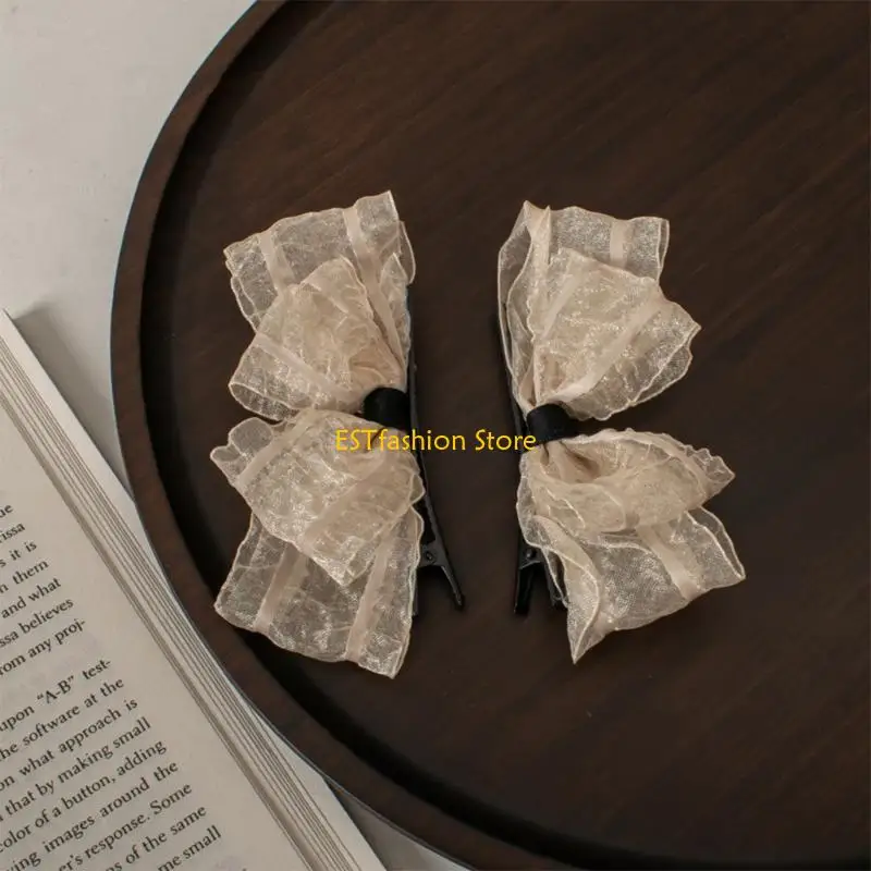 

Y5GC Bowknot Barrettes Big Mesh Bows Hair Clips Large Pleated Bow Hairpin for Women