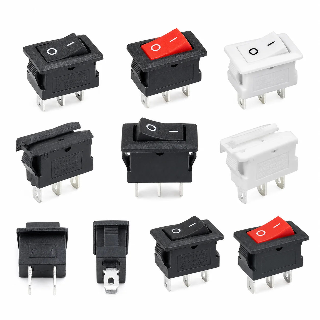 1000PCS KCD11 KCD1-11 Mini Rocker Switch 10x15mm 2Pin 3Pin ON-OFF ON-OFF-ON Black Red White Snap-in Panel Mount Power Switch DIY