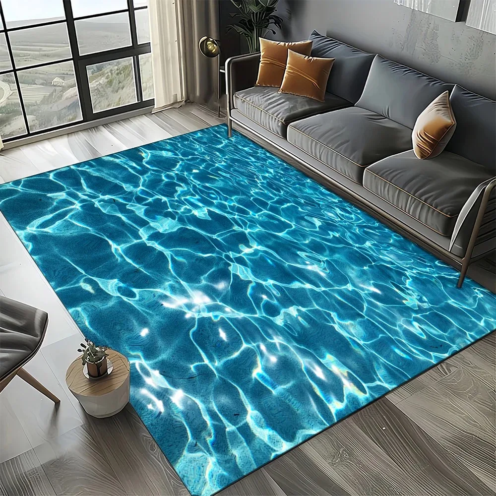 2D Beach Wave Printed Carpet Living Room Rug Bedroom Carpet Game Room Carpet Anti-slip Mat for Children's Room Multiple Sizes