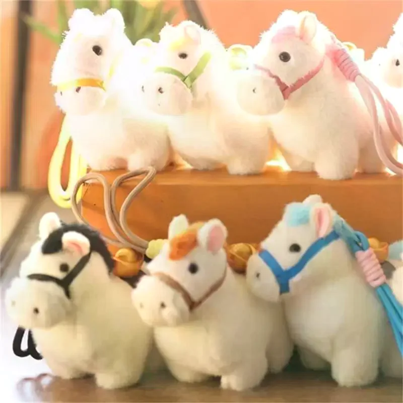 Bonito ano chinês do cavalo pônei boneca de pelúcia mascote brinquedo de pelúcia chaveiro pingente cordão saco pendurar charme ano novo lembrança presente