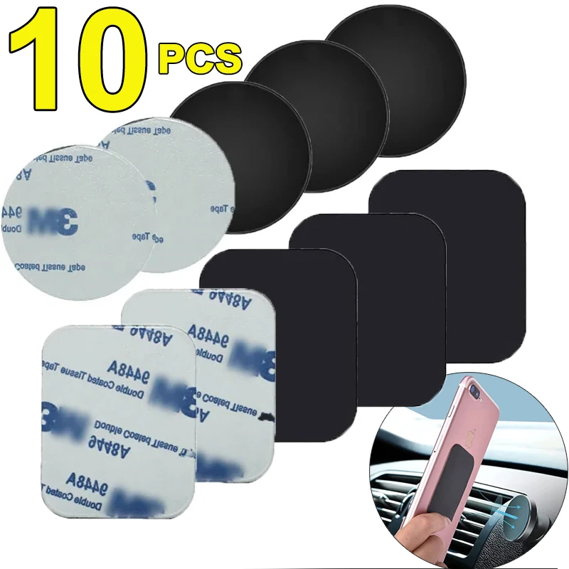 Placa de metal para suporte magnético de celular, disco universal de ferro preto, adesivo para montagem em carro, suporte magnético para celular para 